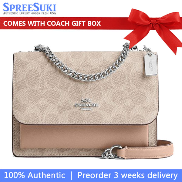 Coach Mini Klare Crossbody Bag In Signature Canvas Silver Sand Taupe # CW206