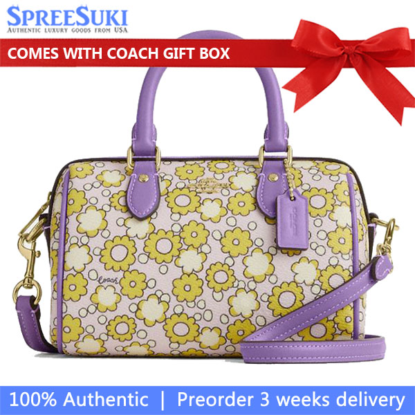 Coach Mini Rowan Crossbody Bag With Floral Print Lilac Multi # CBM69