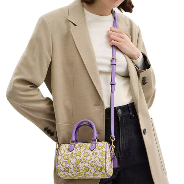 Coach Mini Rowan Crossbody Bag With Floral Print Lilac Multi # CBM69