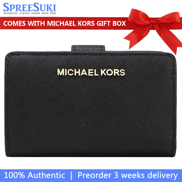 Michael Kors Medium Wallet Jet Set Travel Zip Coin Wallet Black # 35F7GTVF2L