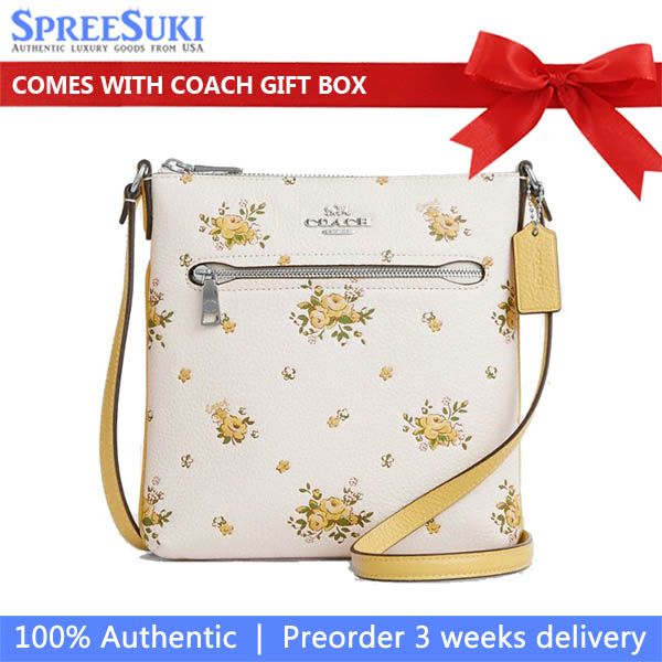 Coach Mini Rowan File Bag With Floral Print Silver Chalk Multi # CAQ08