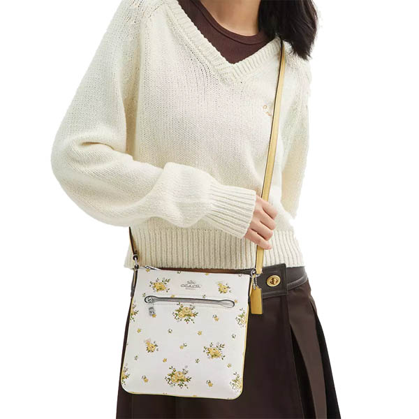 Coach Mini Rowan File Bag With Floral Print Silver Chalk Multi # CAQ08