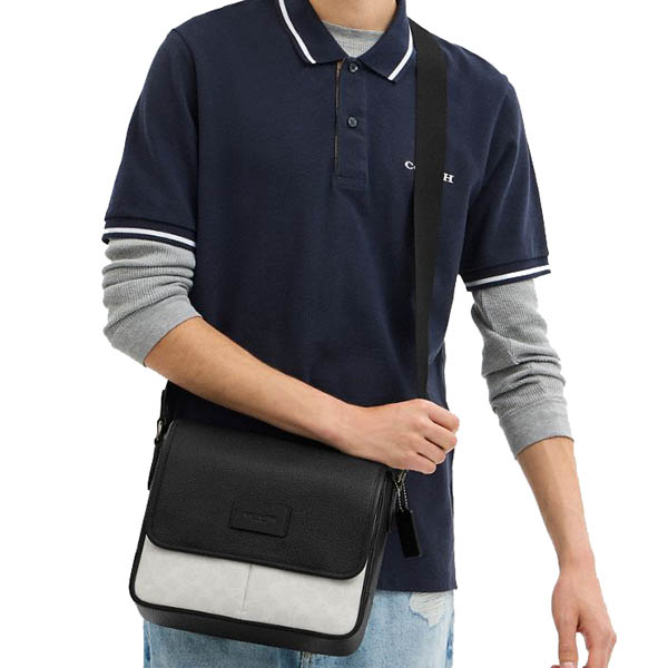 Coach Sprint Map Bag 25 In Colorblock Signature Canvas Gunmetal Chalk Black # CBI14
