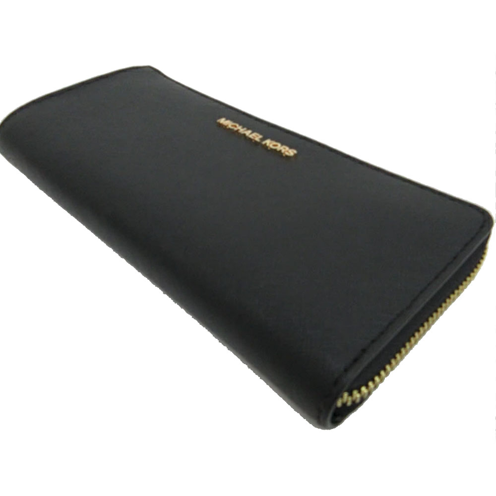 Michael Kors Jet Set Travenuel Large Saffiano Leather Quarter-Zip Wallet Black # 35T6GTVE3L