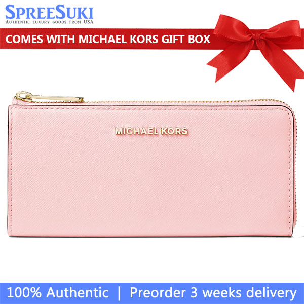 Michael Kors Jet Set Travenuel Large Saffiano Leather Quarter-Zip Wallet Powder Blush # 35T6GTVE3L