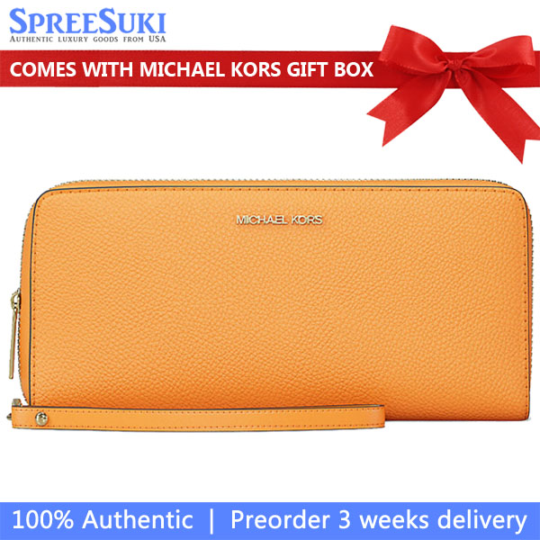 Michael Kors Long Wallet Jet Set Continental Wristlet Wallet Pop Orange # 35T7GTVE7L