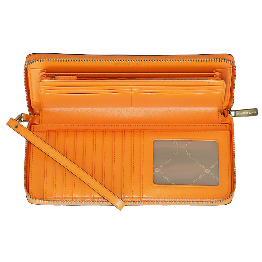 Michael Kors Long Wallet Jet Set Continental Wristlet Wallet Pop Orange # 35T7GTVE7L