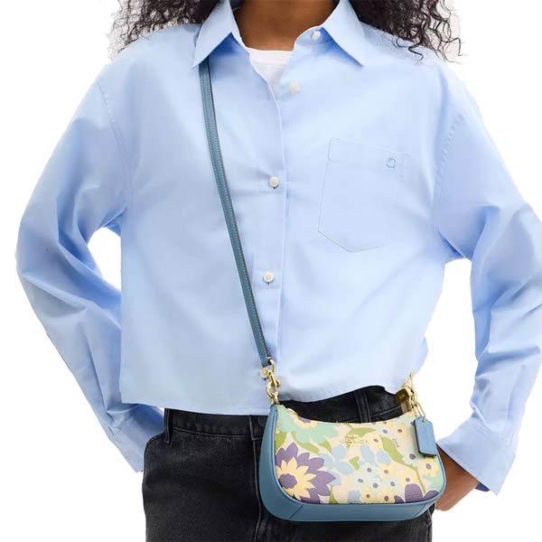 Coach Teri Mini Crossbody Bag With Floral Print Blue Bell Multi # CBG63