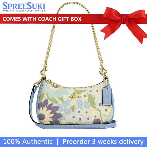 Coach Teri Mini Crossbody Bag With Floral Print Blue Bell Multi # CBG63