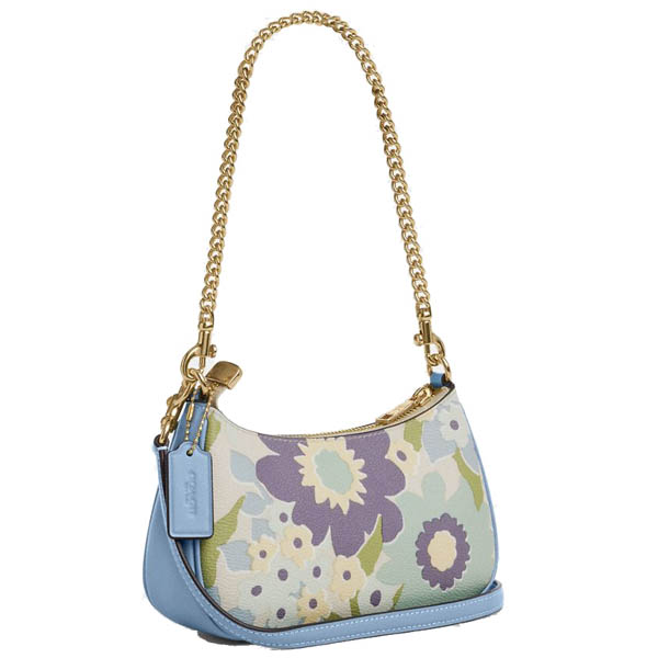 Coach Teri Mini Crossbody Bag With Floral Print Blue Bell Multi # CBG63