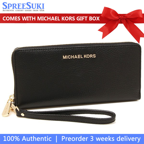 Michael Kors Long Wallet Jet Set Continental Wristlet Wallet Black # 35T7GTVE7L
