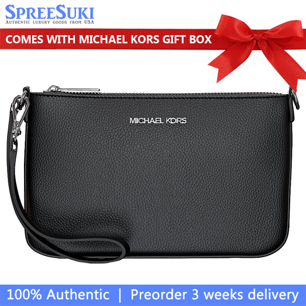 Michael Kors Jet Set Small Pebbled Leather Convertible Wristlet Black # 35S5STVW5L