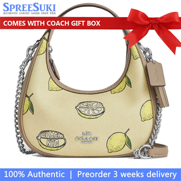 Coach Carmen Mini Crossbody Bag With Lemon Print Silver Garden Glade Multi # CAL00