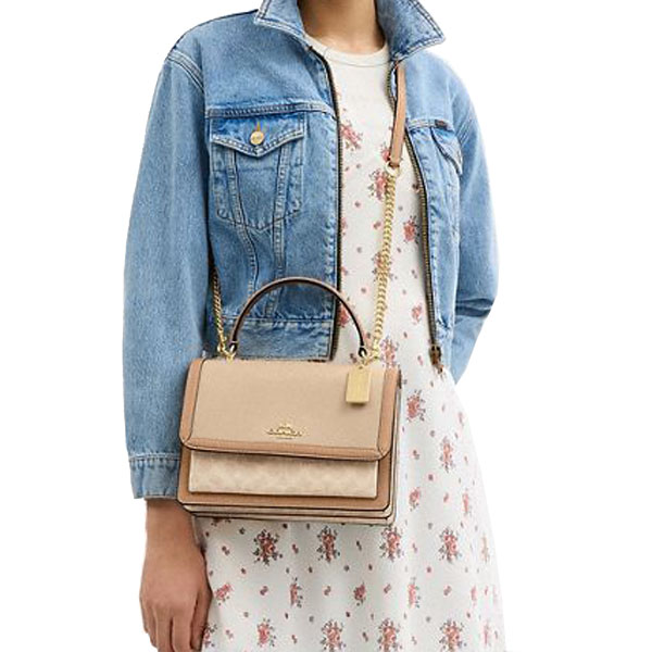 Coach Klare Top Handle Bag In Colorblock Signature Canvas Dark Natural Multi # CAK61