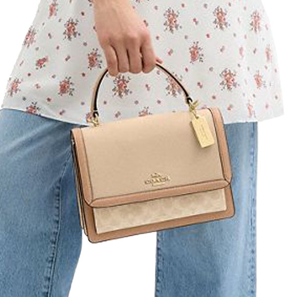 Coach Klare Top Handle Bag In Colorblock Signature Canvas Dark Natural Multi # CAK61