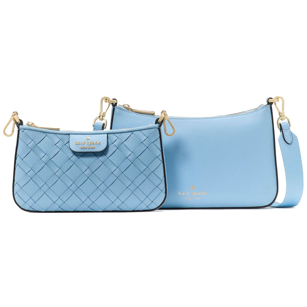 Kate Spade Duet Woven Leather Crossbody Montauk Blue # KK902