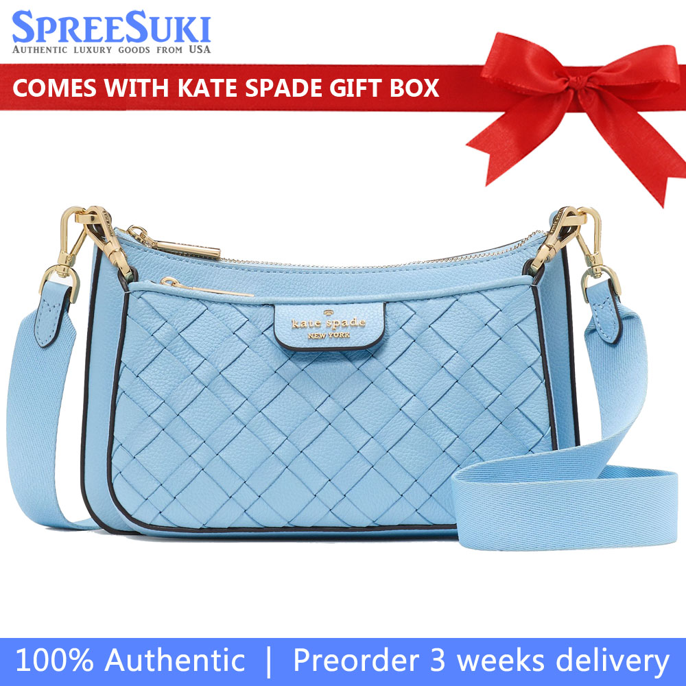 Kate Spade Duet Woven Leather Crossbody Montauk Blue # KK902