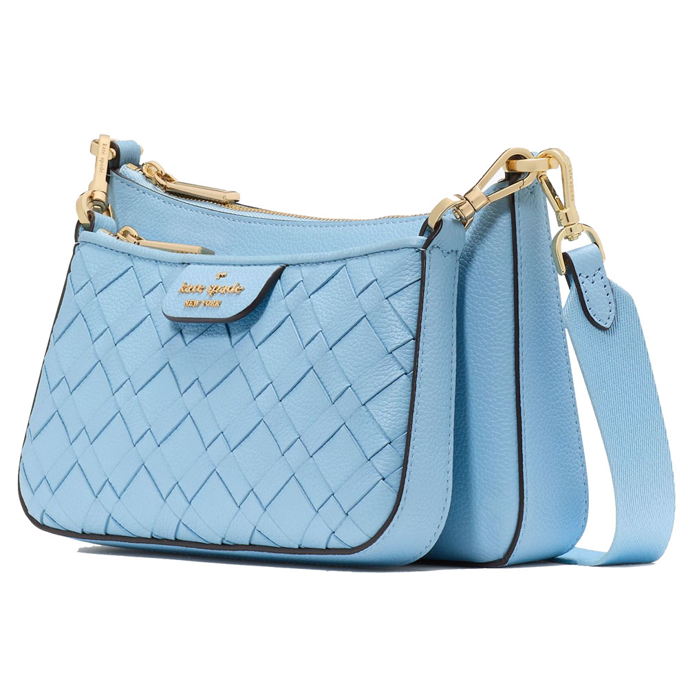 Kate Spade Duet Woven Leather Crossbody Montauk Blue # KK902