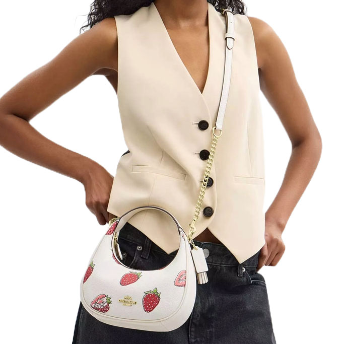 Coach Carmen Mini Crossbody Bag With Strawberry Print Chalk Multi # CAL01