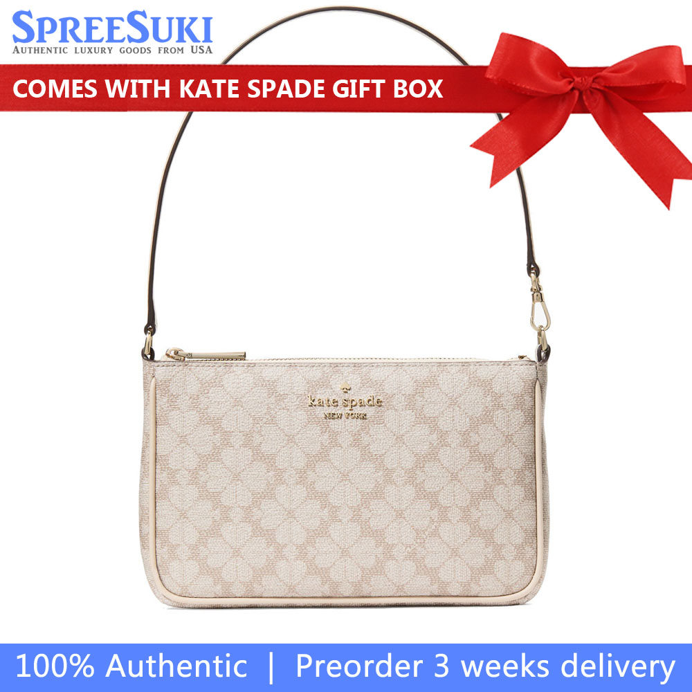 Kate Spade Spade Flower Convertible Wristlet Pouch Lunch Bag Dark Beige # KI378