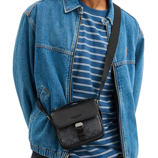 Coach Racer Crossbody Bag In Signature Canvas Gunmetal Charcoal Black # CBG13