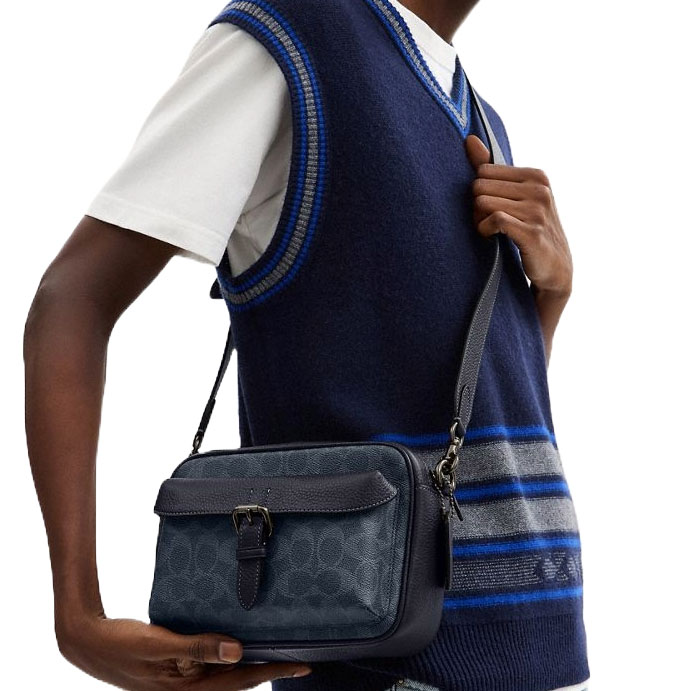 Coach Warner Crossbody Bag In Signature Canvas Gunmetal Denim Midnight Navy # CW217