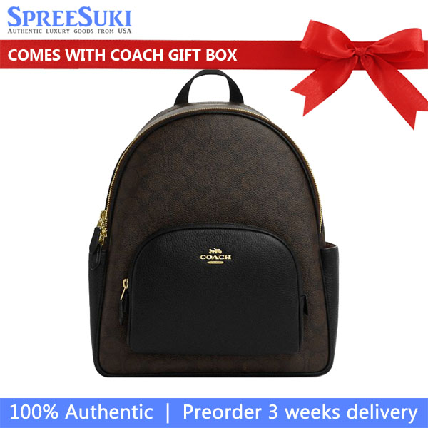 Coach Court Backpack In Signature Canvas Walnut Black # CZ176