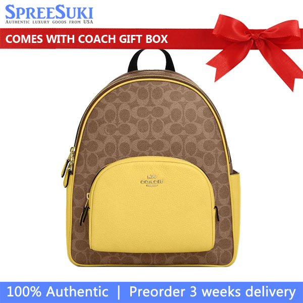 Coach Court Backpack In Signature Canvas Tan Yellow # CZ176