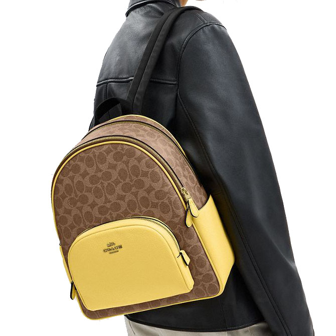 Coach Court Backpack In Signature Canvas Tan Yellow # CZ176