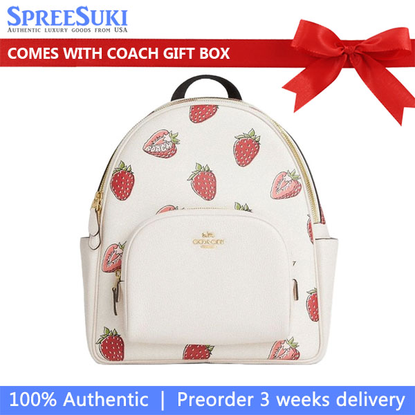 Coach Court Backpack With Strawberry Prin Chalk Multi # CAS94