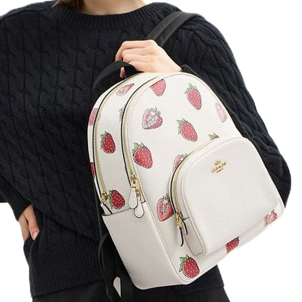 Coach Court Backpack With Strawberry Prin Chalk Multi # CAS94
