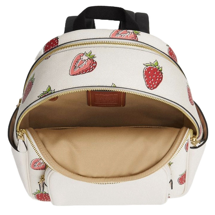 Coach Court Backpack With Strawberry Prin Chalk Multi # CAS94