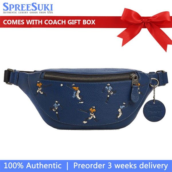 Coach Warren Mini Belt Bag With Baseball Print Deep Blue Multi # CAX43
