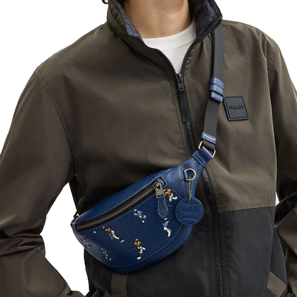 Coach Warren Mini Belt Bag With Baseball Print Deep Blue Multi # CAX43