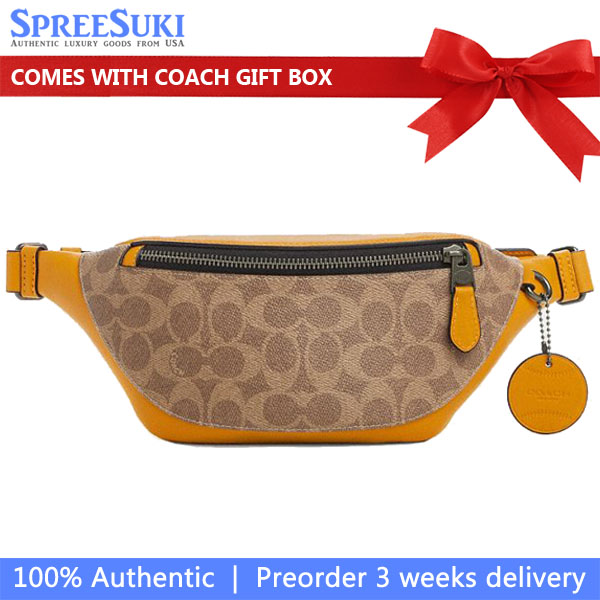 Coach Warren Mini Belt Bag In Colorblock Signature Canvas Tan Buttercup # CAX42