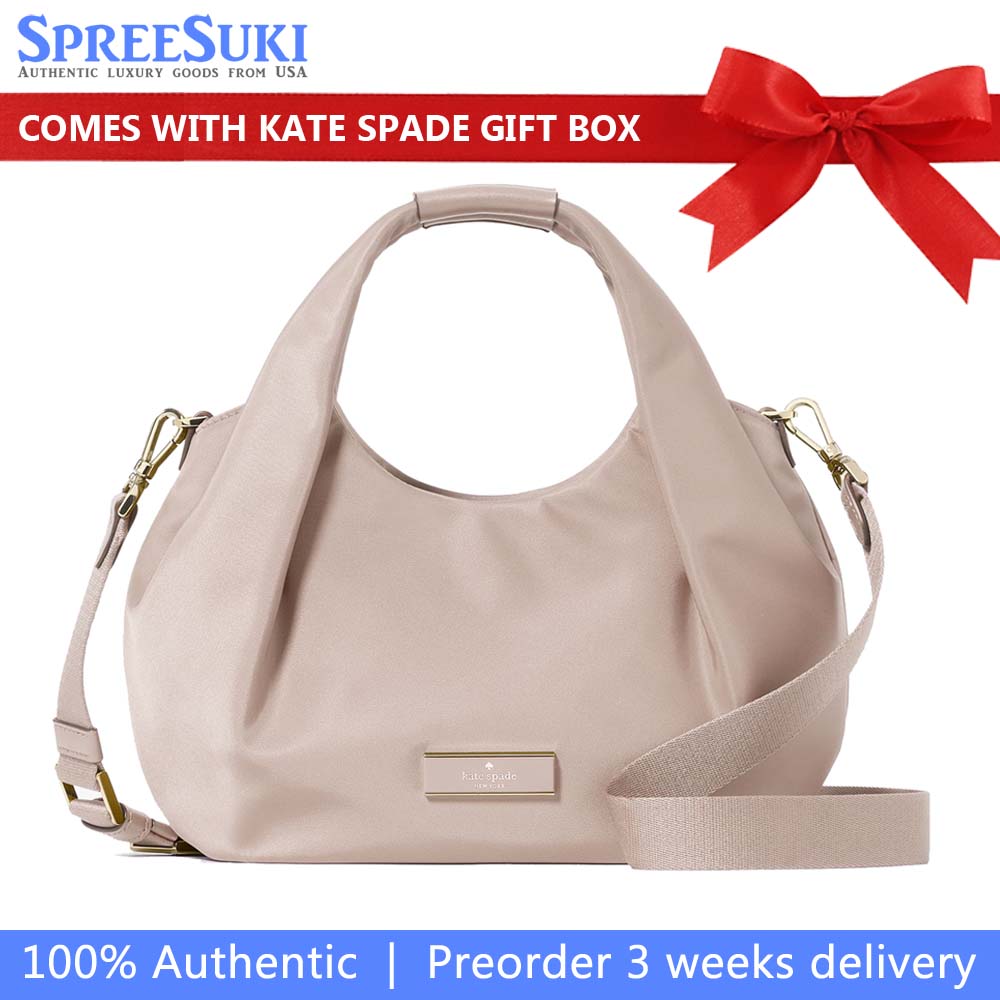Kate Spade Carter Nylon Small Pleated Crossbody Cozy Grey # KL965