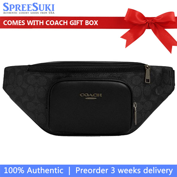 Coach Racer Small Belt Bag In Signature Canvas Gunmetal Charcoal Black # CBF77