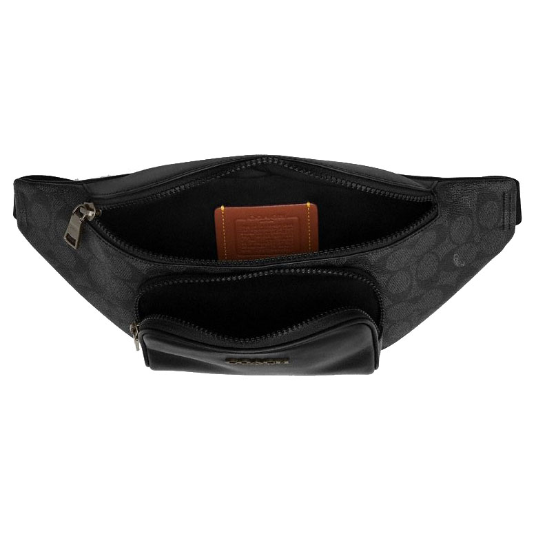Coach Racer Small Belt Bag In Signature Canvas Gunmetal Charcoal Black # CBF77