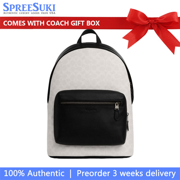 Coach West Backpack In Signature Canvas Gunmetal Chalk Black # CV925