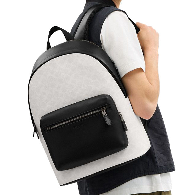 Coach West Backpack In Signature Canvas Gunmetal Chalk Black # CV925