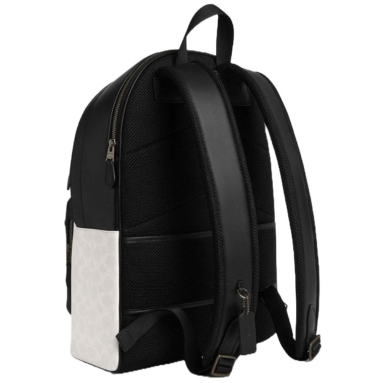 Coach West Backpack In Signature Canvas Gunmetal Chalk Black # CV925