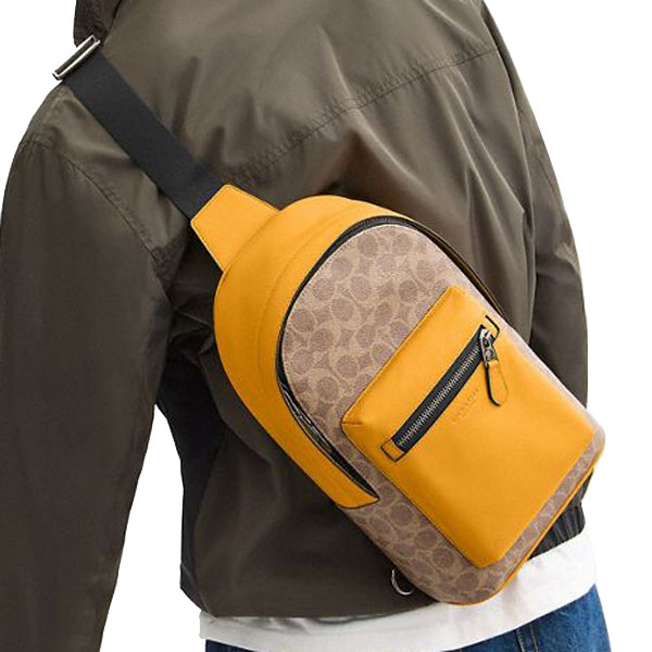 Coach West Pack In Colorblock Signature Canvas Tan Buttercup # CAX45