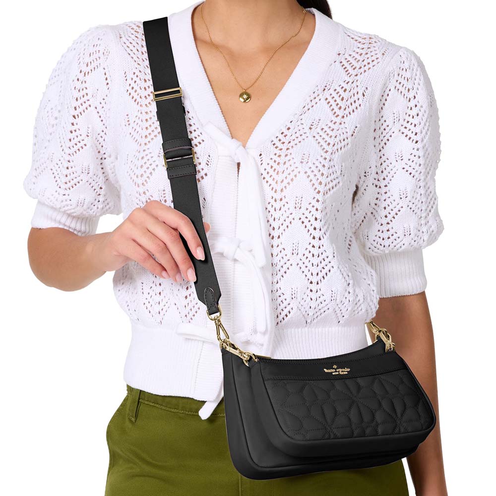 Kate Spade Duet Quilted Fabric Small Crossbody Black # KK901