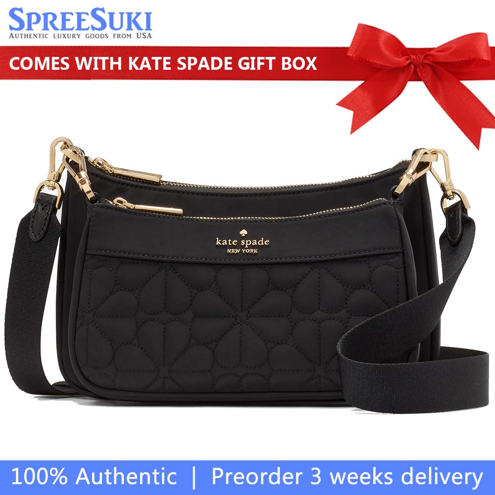 Kate Spade Duet Quilted Fabric Small Crossbody Black # KK901
