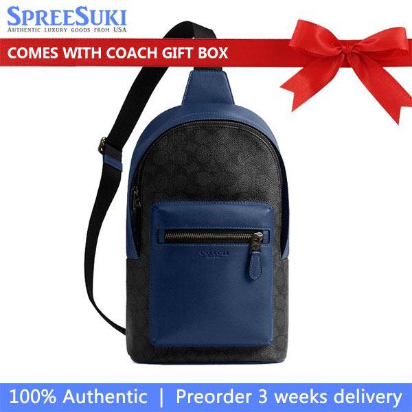 Coach West Pack In Colorblock Signature Canvas Charcoal Deep Blue # CAX45