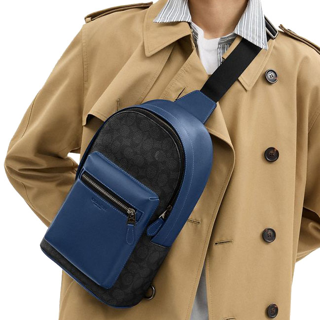 Coach West Pack In Colorblock Signature Canvas Charcoal Deep Blue # CAX45