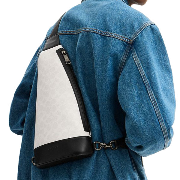 Coach Dominic Sling Pack In Signature Canvas Gunmetal Chalk Black # CY801