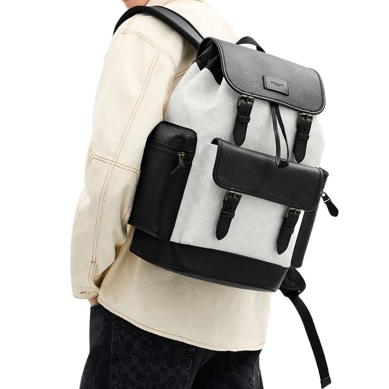 Coach Sprint Backpack In Colorblock Signature Canvas Gunmetal Chalk Black # CBI12