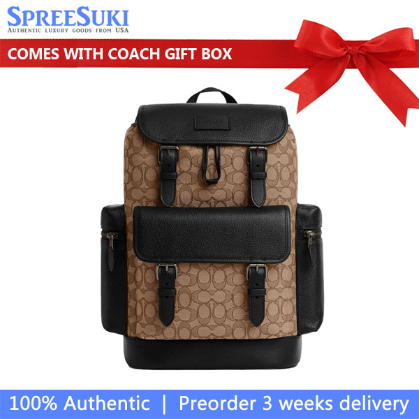 Coach Sprint Backpack In Signature Jacquard Tan Black # CBM50