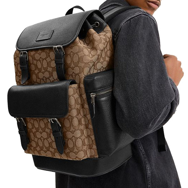 Coach Sprint Backpack In Signature Jacquard Tan Black # CBM50